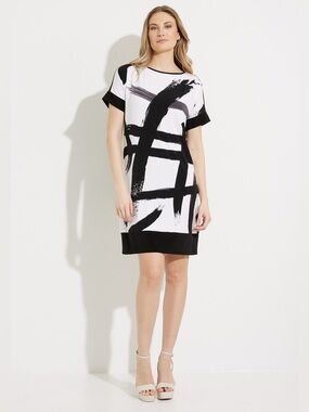 Sympli Printed Boat Neck Dress Style 28133pp-1 Jersey Black and White